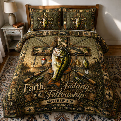 Faith Fishing Fellowship 3-Piece Quilted Bedding Set GFTOHNL393