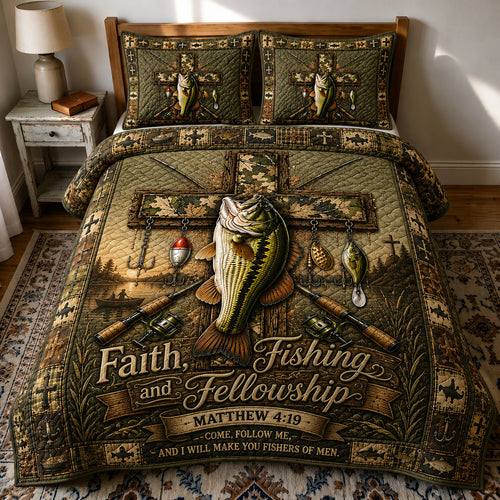 Faith Fishing Fellowship 3-Piece Quilted Bedding Set GFTOHNL393