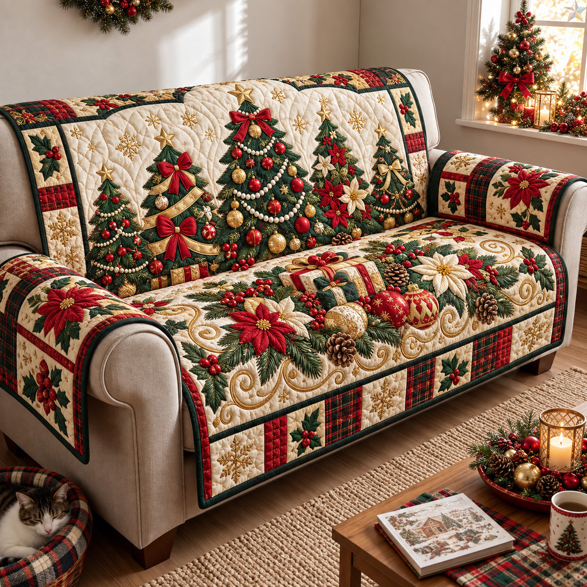 Christmas Tree Wishes Quilted Sofa Cover GFTOHNL3933