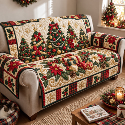 Christmas Tree Wishes Quilted Sofa Cover GFTOHNL3933