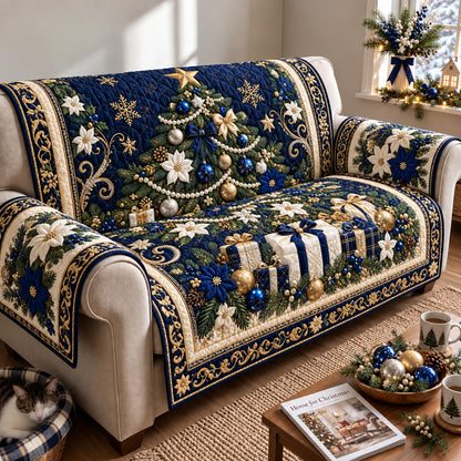 Blue Christmas Elegance Quilted Sofa Cover GFTOHNL3935