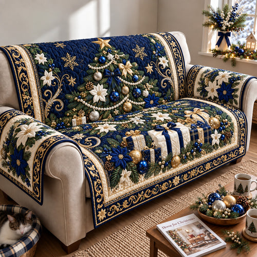 Blue Christmas Elegance Quilted Sofa Cover GFTOHNL3935