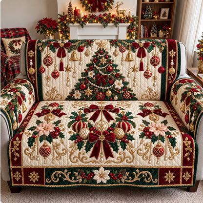 Golden Christmas Charm Quilted Sofa Cover GFTOHNL3938