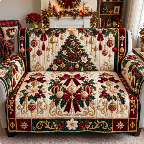 Golden Christmas Charm Quilted Sofa Cover GFTOHNL3938