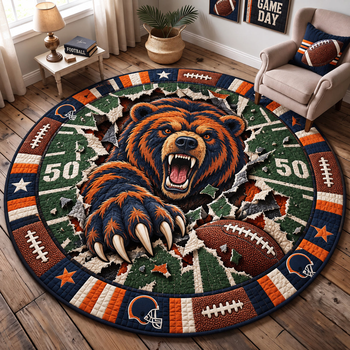 Grizzly Game Day Quilted Round Mat GFTOHNL3941