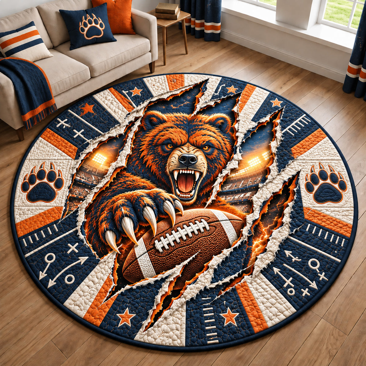 Bear Claw Football Quilted Round Mat GFTOHNL3943