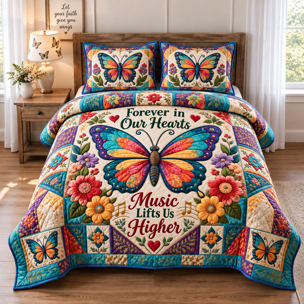 Butterfly Music Memories 3-Piece Quilted Bedding Set GFTOHNL3978