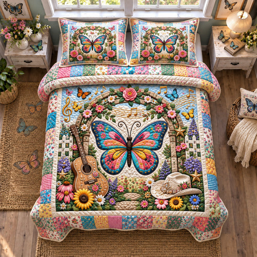 Butterfly Garden Melody 3-Piece Quilted Bedding Set GFTOHNL3980