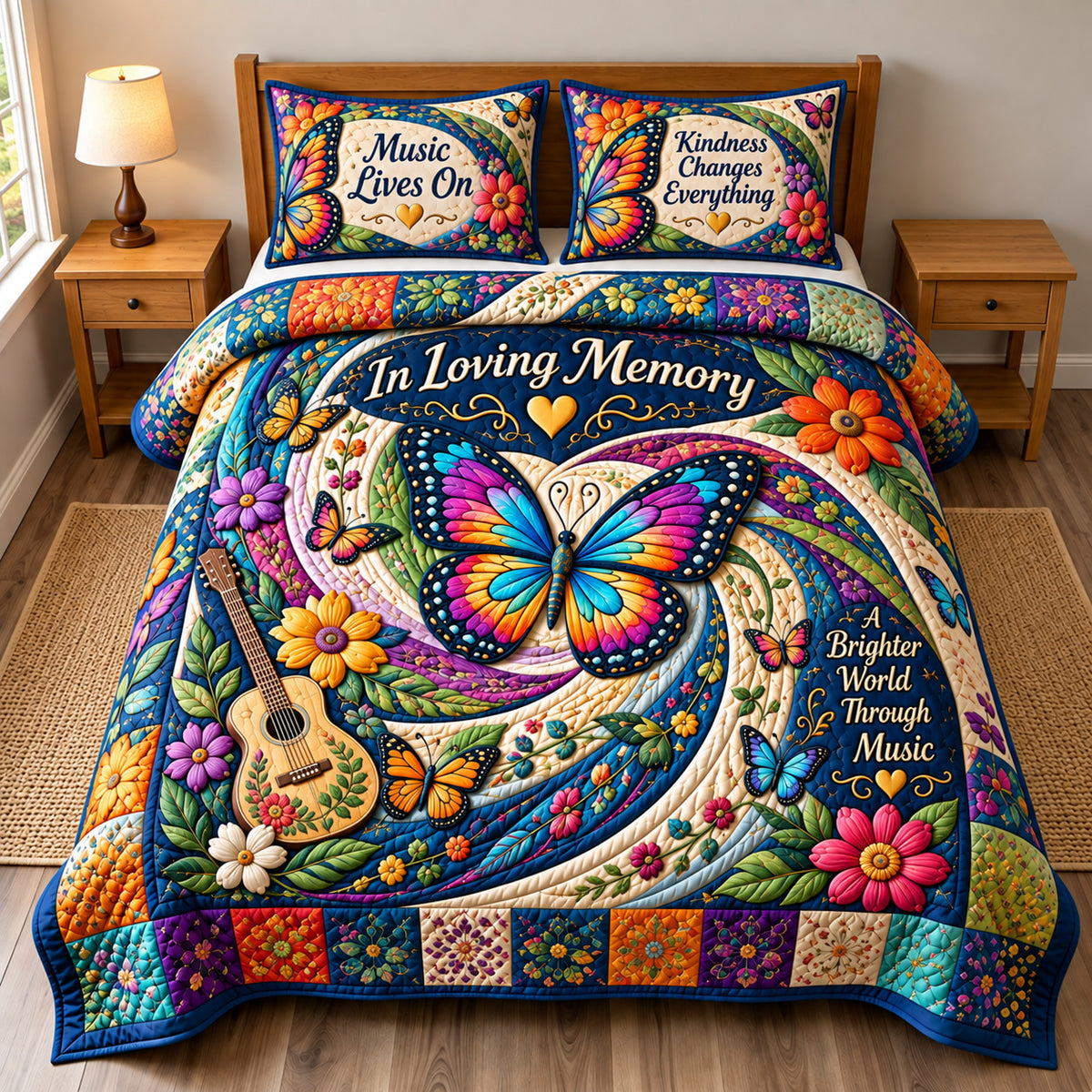 In Loving Memory Butterfly 3-Piece Quilted Bedding Set GFTOHNL3982