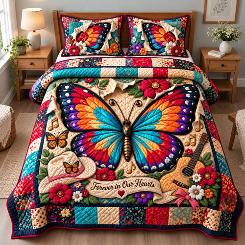 Butterfly Country Memories 3-Piece Quilted Bedding Set GFTOHNL3983