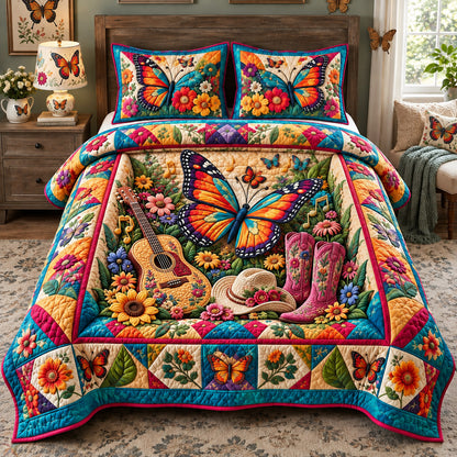 Butterfly Country Garden 3-Piece Quilted Bedding Set GFTOHNL3984