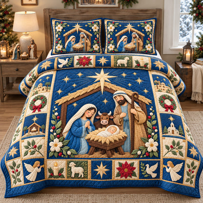 Starry Night Nativity 3-Piece Quilted Bedding Set GFTOHNL3987