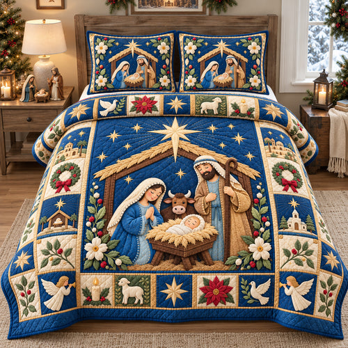 Starry Night Nativity 3-Piece Quilted Bedding Set GFTOHNL3987