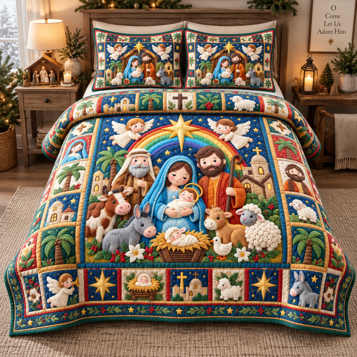 Christmas Nativity Blessings 3-Piece Quilted Bedding Set GFTOHNL3988