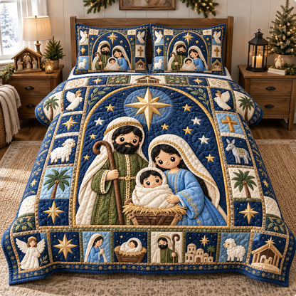 Bethlehem Star Nativity 3-Piece Quilted Bedding Set GFTOHNL3990