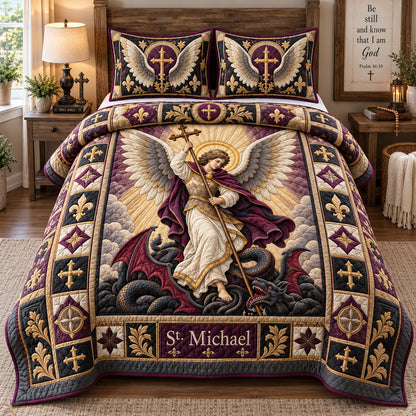 Saint Michael Heavenly Protector 3-Piece Quilted Bedding Set GFTOHNL3992