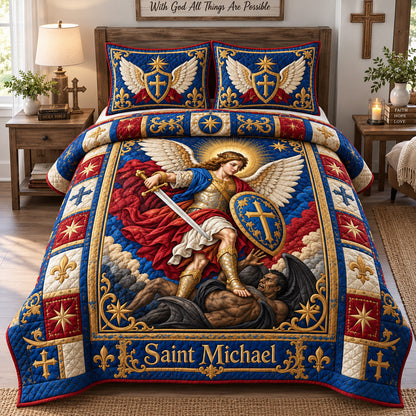 Saint Michael Divine Warrior 3-Piece Quilted Bedding Set GFTOHNL3995