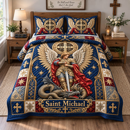 Saint Michael Dragon Slayer 3-Piece Quilted Bedding Set GFTOHNL3996