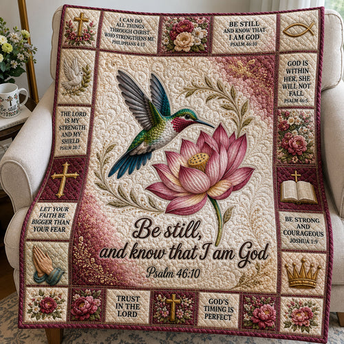 Lotus Hummingbird Psalm Quilted Blanket GFTOHNL402