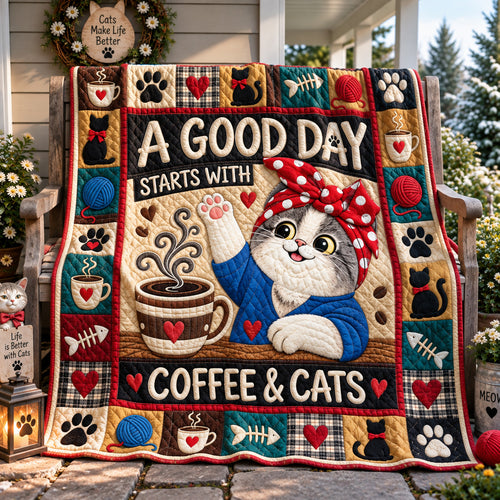 Coffee And Cats Quilted Blanket GFTOHNL4022