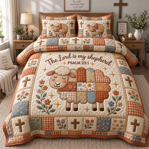 Patchwork Shepherd Lamb 3-Piece Quilted Bedding Set GFTOHNL4027