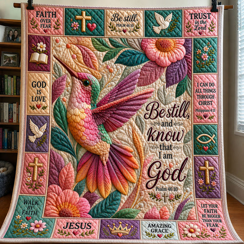 Rainbow Hummingbird Faith Quilted Blanket GFTOHNL403