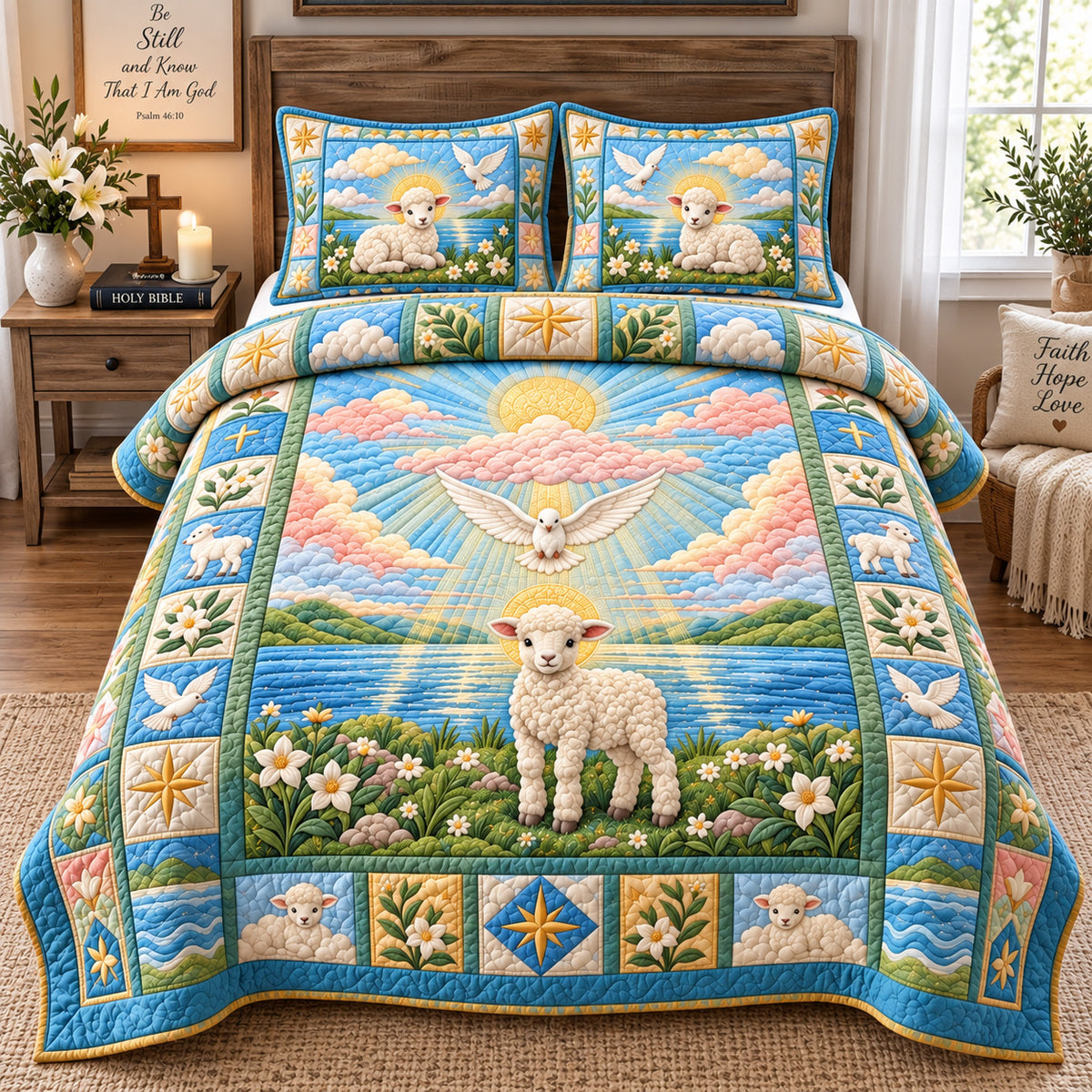 Lamb Of God 3-Piece Quilted Bedding Set GFTOHNL4031