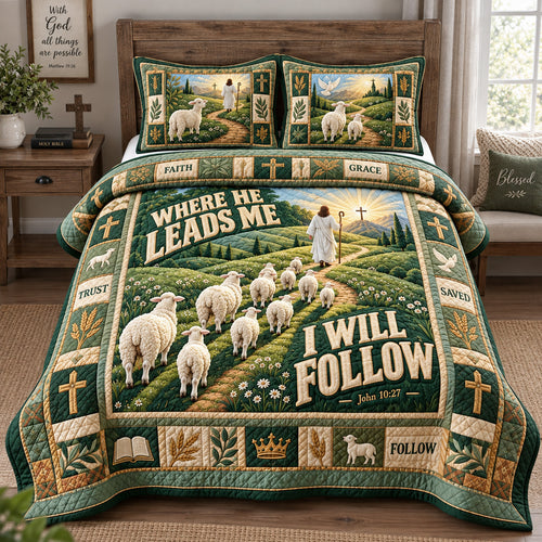 Where He Leads Me 3-Piece Quilted Bedding Set GFTOHNL4032
