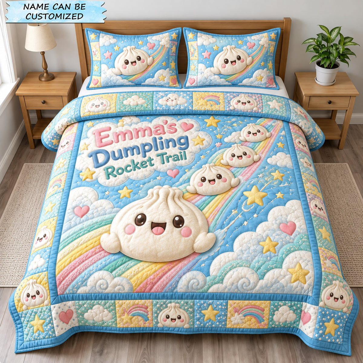 Dumpling Rainbow Adventure 3-Piece Quilted Bedding Set QTCUZ GFTOHNL4034
