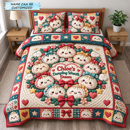 Dumpling Wreath 3-Piece Quilted Bedding Set QTCUZ GFTOHNL4037