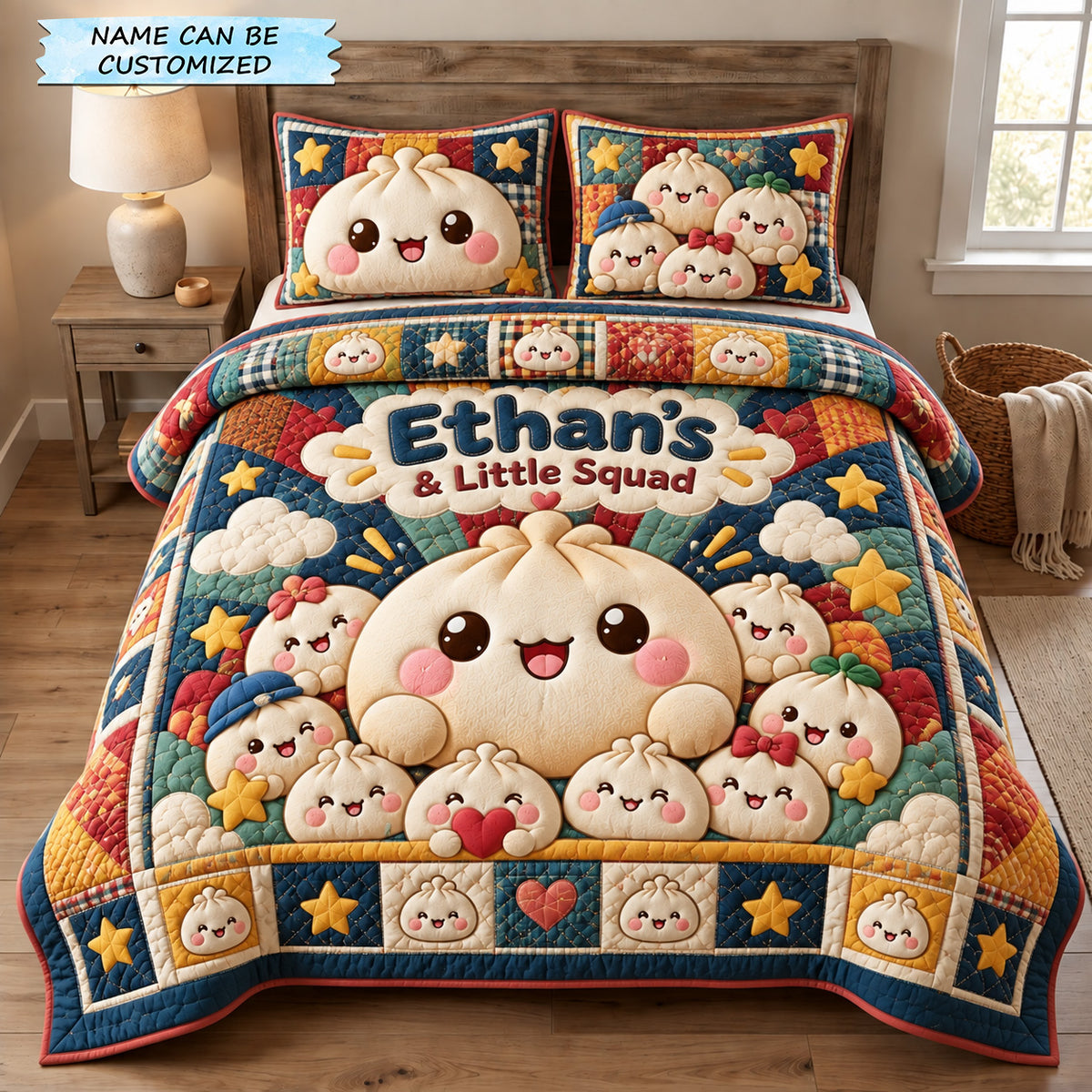 Dumpling Little Squad 3-Piece Quilted Bedding Set QTCUZ GFTOHNL4039
