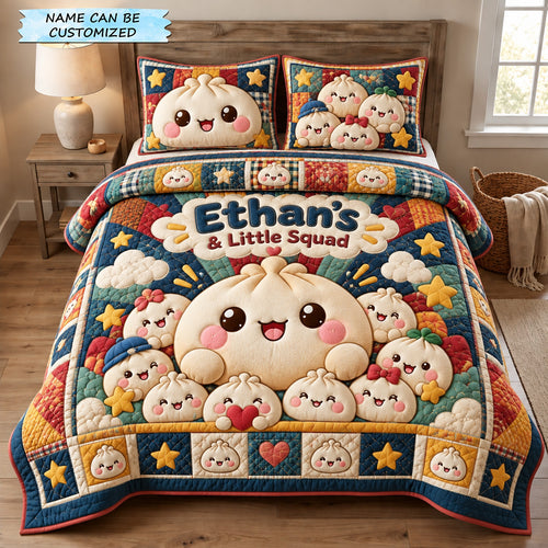Dumpling Little Squad 3-Piece Quilted Bedding Set QTCUZ GFTOHNL4039