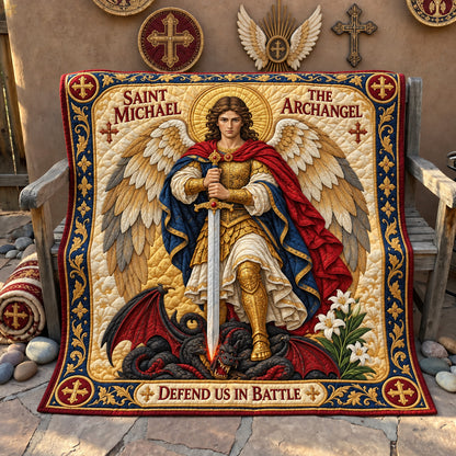 Saint Michael Defend Us Quilted Blanket GFTOHNL4079