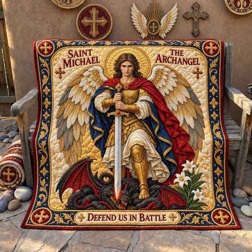 Saint Michael Defend Us Quilted Blanket GFTOHNL4079