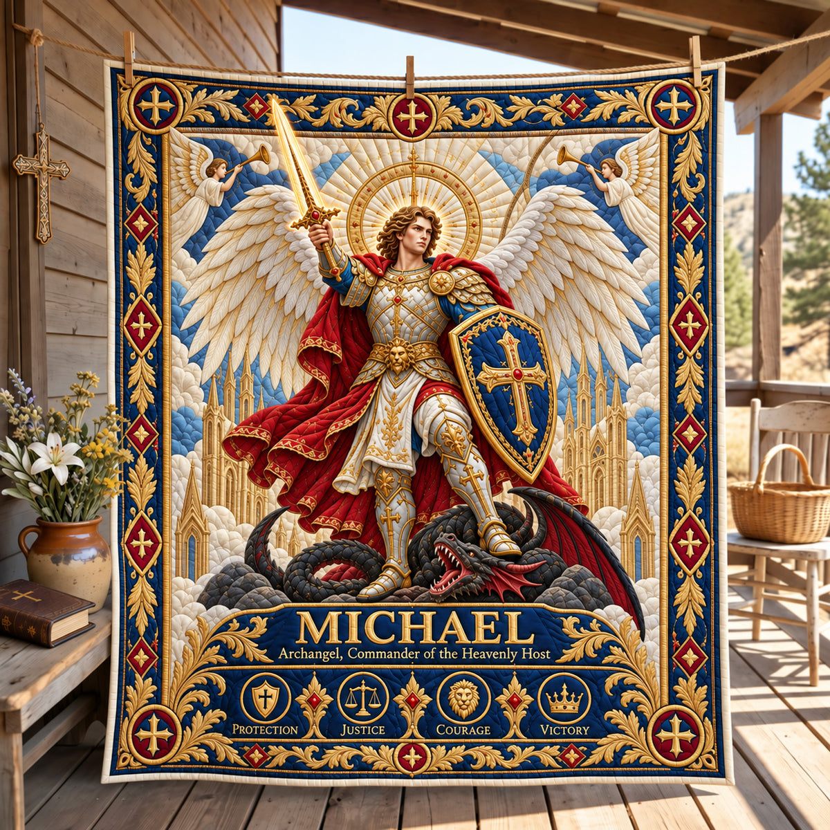 Saint Michael Heavenly Commander Quilted Blanket GFTOHNL4080