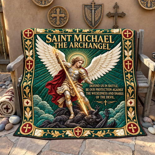 Saint Michael Battle Prayer Quilted Blanket GFTOHNL4085