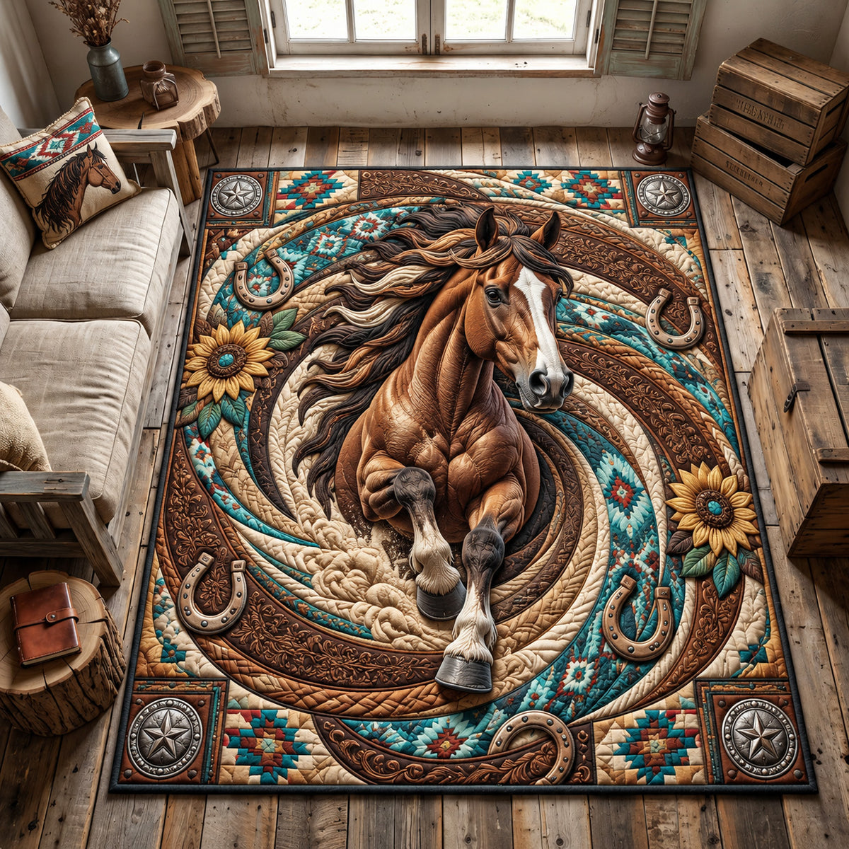 Western Horse Spiral Area Rug GFTOHNL4091