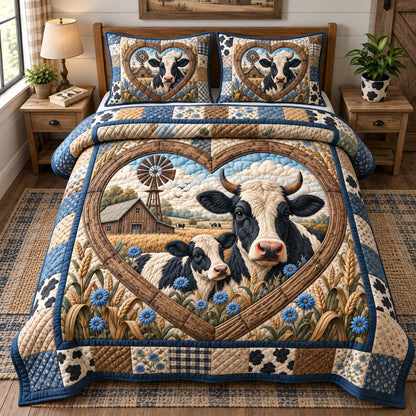 Farm Cow And Calf 3-Piece Quilted Bedding Set GFTOHNL4121