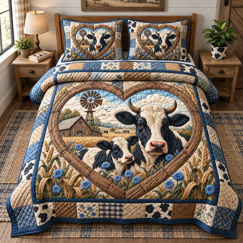 Farm Cow And Calf 3-Piece Quilted Bedding Set GFTOHNL4121
