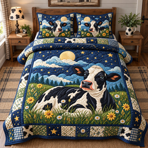 Moonlight Meadow Cow 3-Piece Quilted Bedding Set GFTOHNL4122