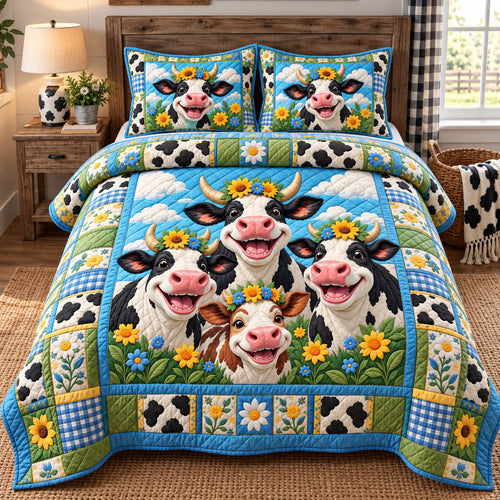 Happy Cow Family 3-Piece Quilted Bedding Set GFTOHNL4124
