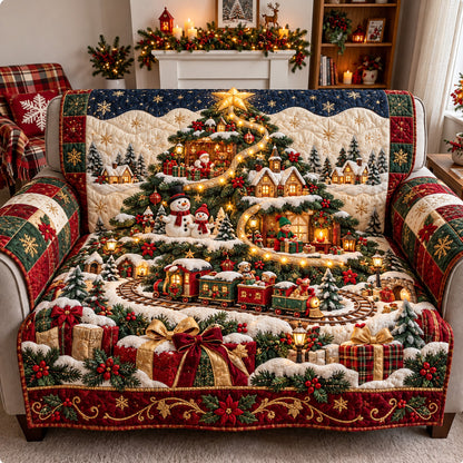 Christmas Tree Train Village Quilted Sofa Cover GFTOHNL4127