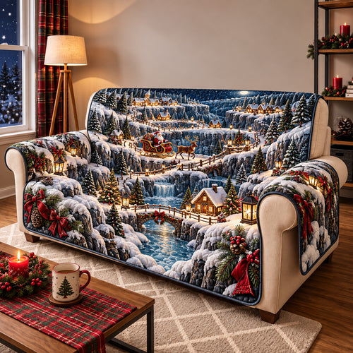 Santa Winter Mountain Village Quilted Sofa Cover GFTOHNL4129