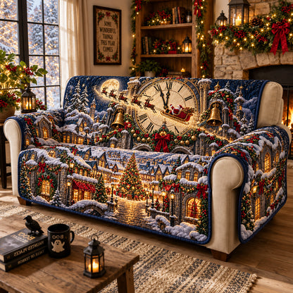 Christmas Clock Village Quilted Sofa Cover GFTOHNL4131