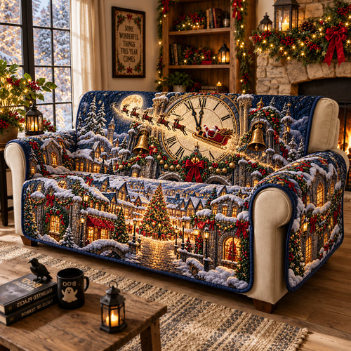 Christmas Clock Village Quilted Sofa Cover GFTOHNL4131