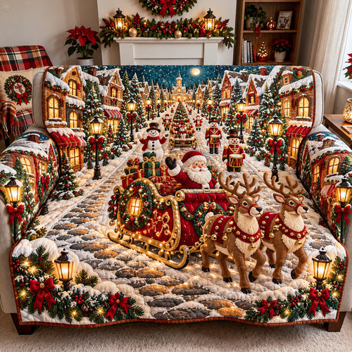 Santa Sleigh Christmas Parade Quilted Sofa Cover GFTOHNL4132