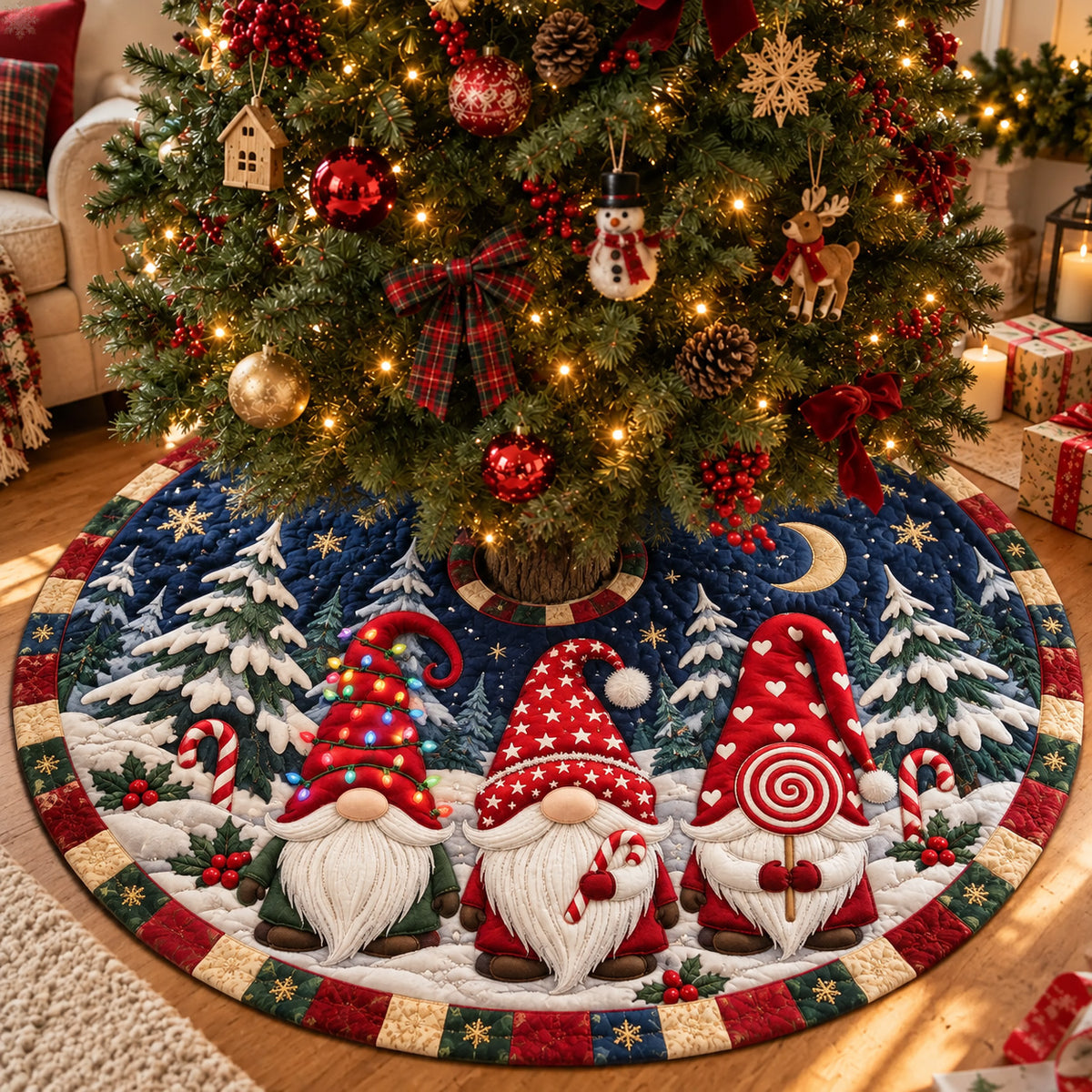 Christmas Gnome Candy Friends Quilted Tree Skirt GFTOHNL4133