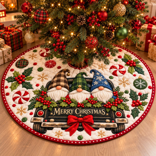 Merry Christmas Gnome Truck Quilted Tree Skirt GFTOHNL4134