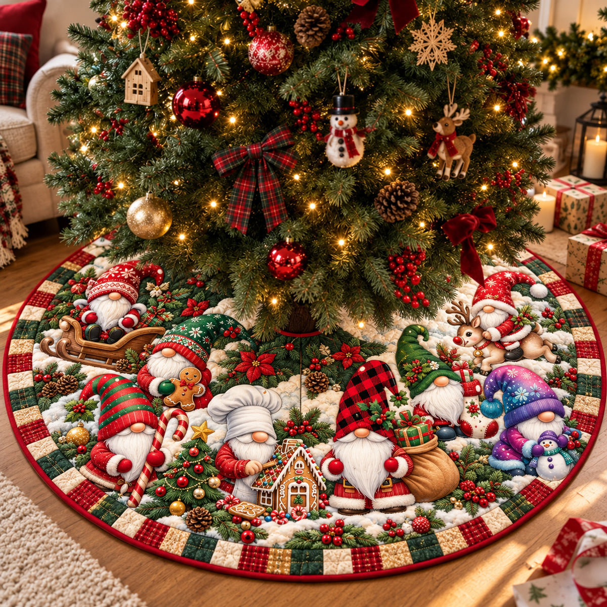 Christmas Gnome Village Quilted Tree Skirt GFTOHNL4136