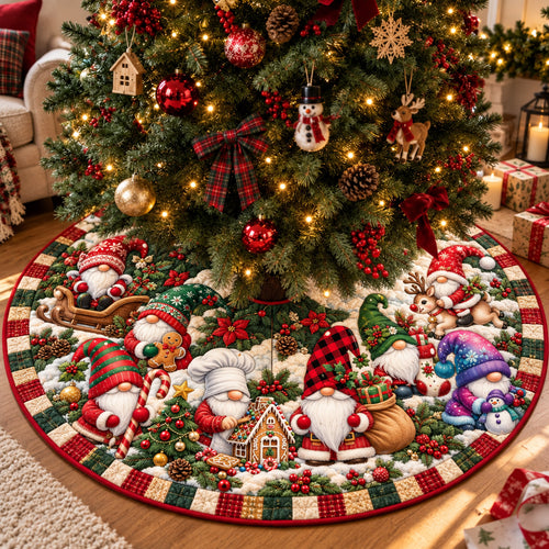 Christmas Gnome Village Quilted Tree Skirt GFTOHNL4136